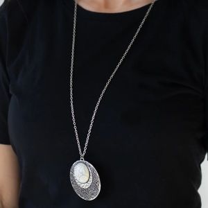 Opera length white Howlite pendant necklace with matching earrings set
